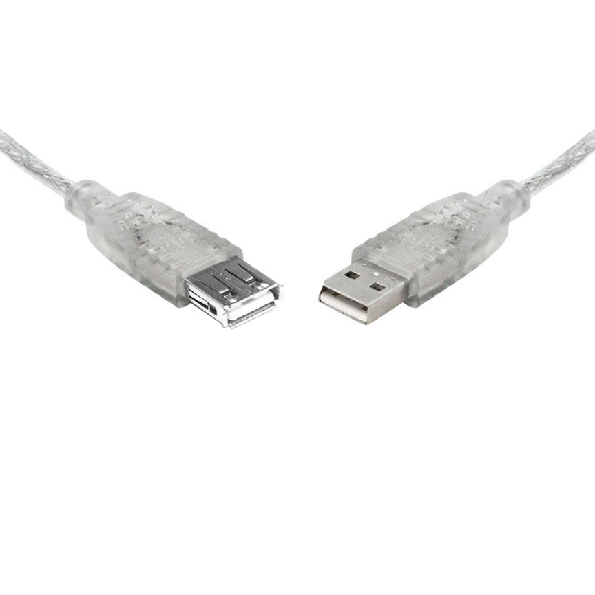 8WARE USB 2.0 Extension Cable 3m A to A Male - Transparent Metal Sheath Cable