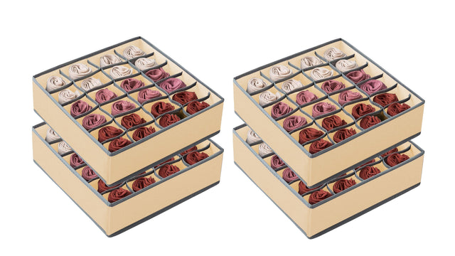 Set 4 Fabric Drawer Organizer Divider Storage Boxes Storing Socks, - (Beige)