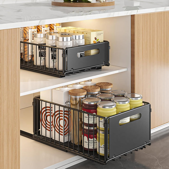CARLA 2 Pack Pullout Cabinet Kitchen Organizer Drawers w/No Drilling &