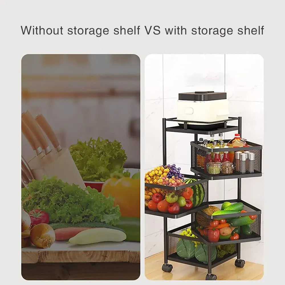 CARLA HOME Metal 5-Tier Rolling Vegetable and Fruit Basket Cart Stand for Kitchen & Storage