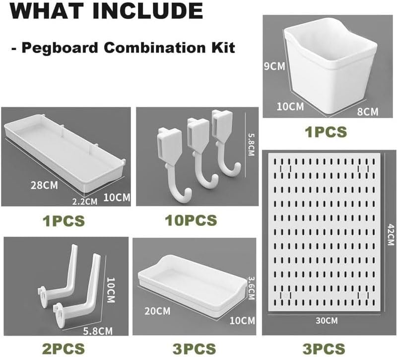 CARLA HOME Pegboard Wall Organizer Kit with 3 Modular Panels & 17 Accessories for Office, Gaming & Craft Storage