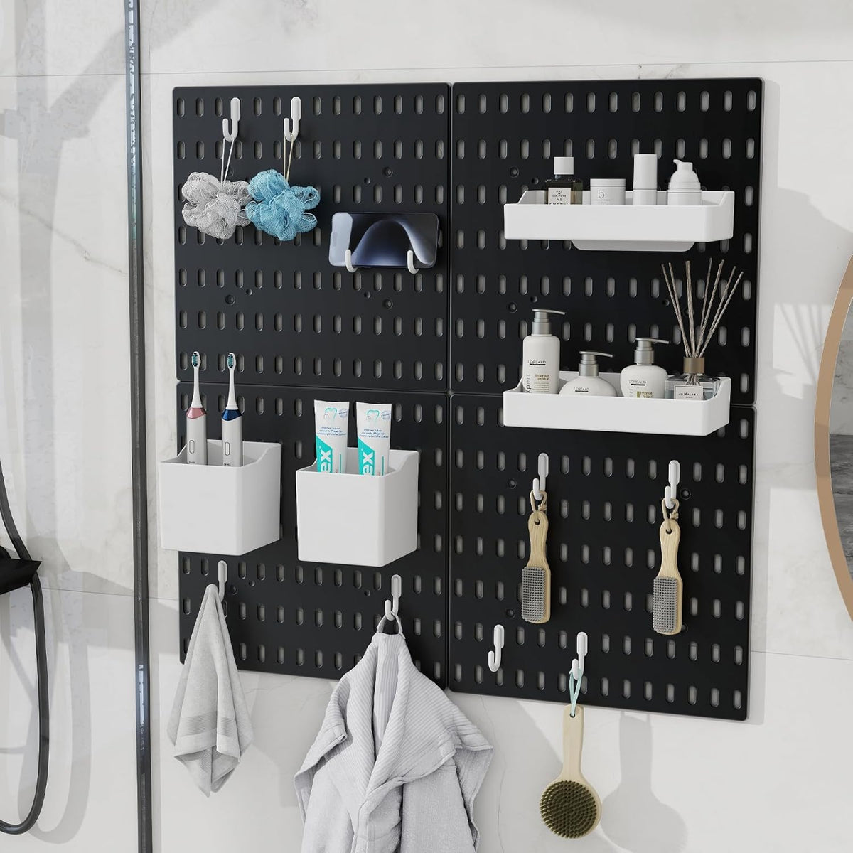 CARLA HOME Pegboard Wall Organizer Kit – 2 Black Modular Pegboards with 10 Accessories for Office, Gaming & Home Storage