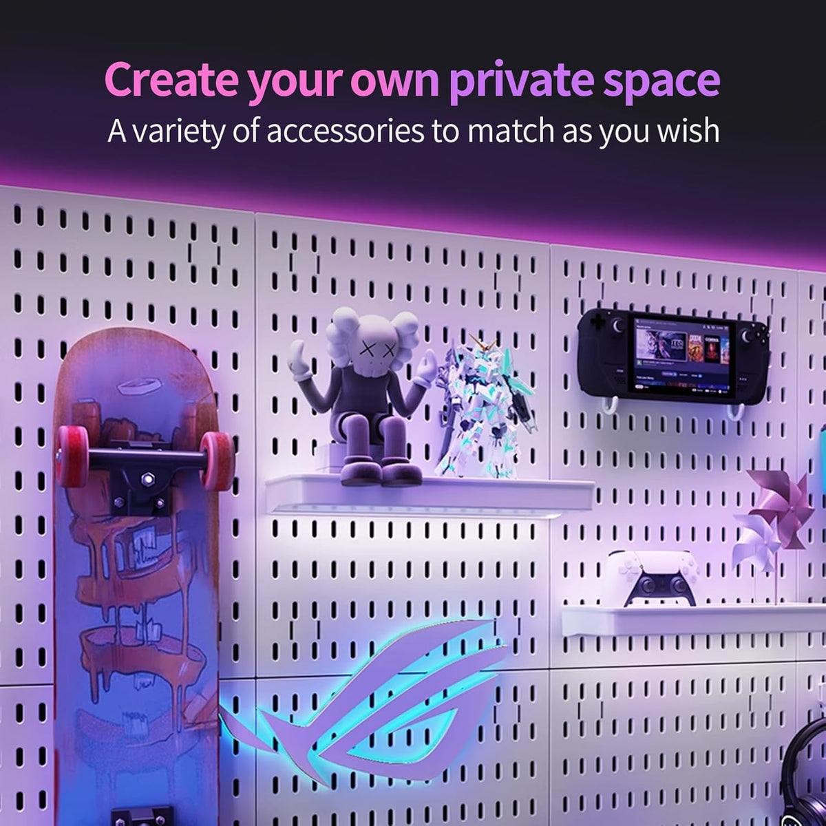 CARLA HOME Pegboard Wall Organizer Kit with 4 Modular Black Pegboards & 19 Accessories for Gaming, Office & Craft Storage (White)