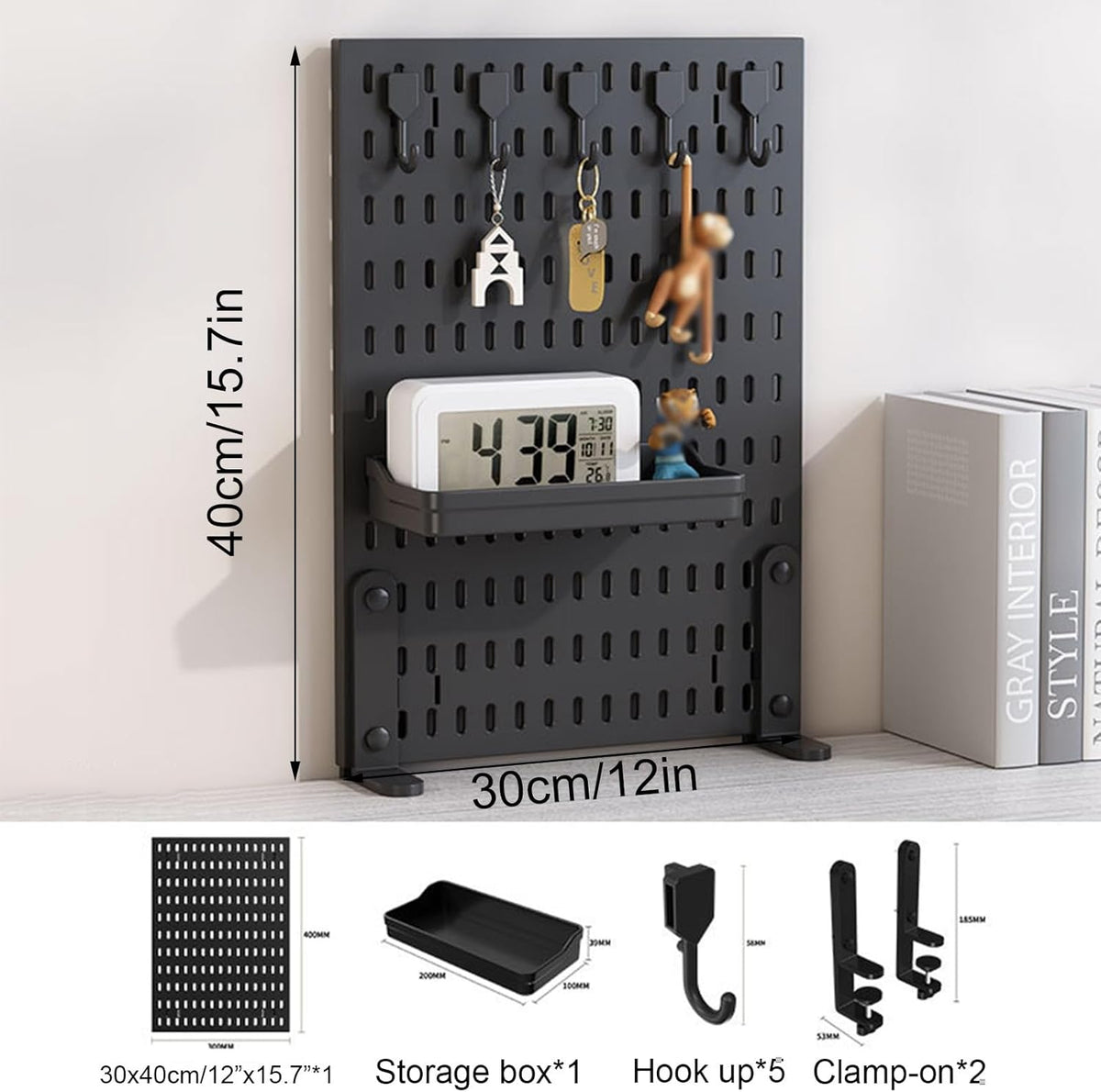 CARLA HOME Desk Pegboard Organizer Kit  with Hooks, Tray & Mount Ideal for Office, Gaming Setup & Home Workspace Organization (Black)