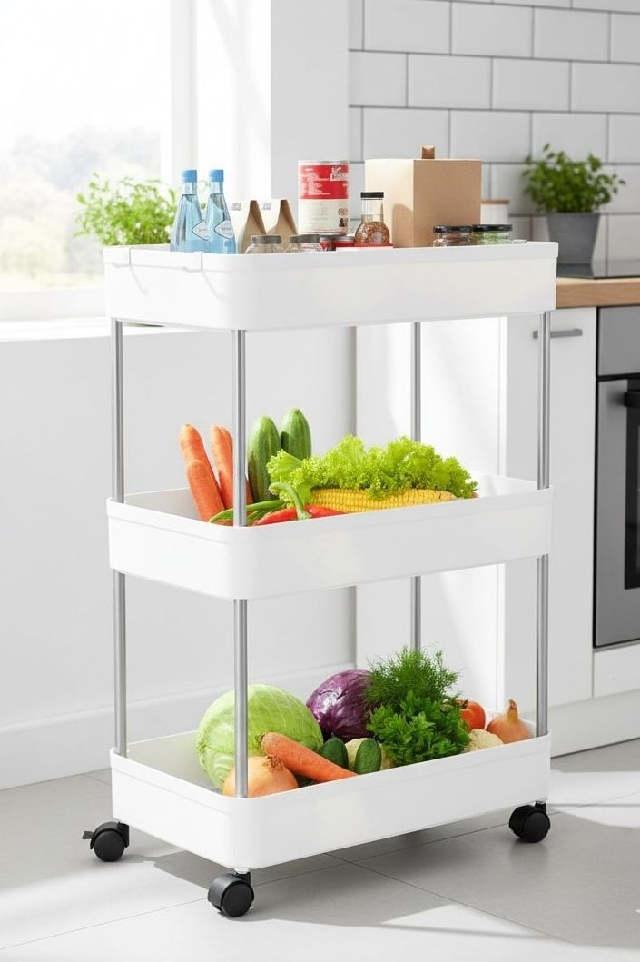 CARLA HOME Slim Storage Cart Organizer Trolley with Wheels for Kitchen, Bathroom, Laundry & Narrow Spaces (3 tier)