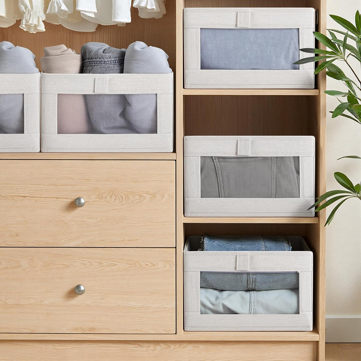 CARLA HOME 6 Pack Closet Storage Bins with Clear Window for Shelves, Clothes, Toys, Wardrobe & Bedroom Organization