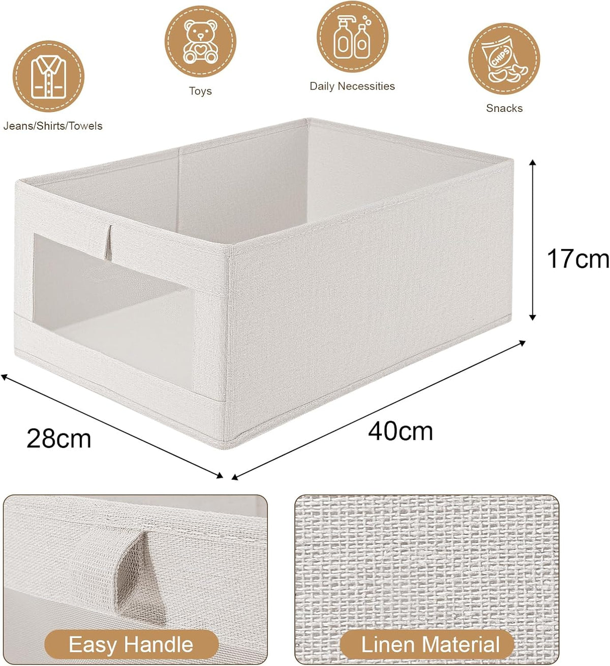 CARLA HOME 6 Pack Closet Storage Bins with Clear Window for Shelves, Clothes, Toys, Wardrobe & Bedroom Organization