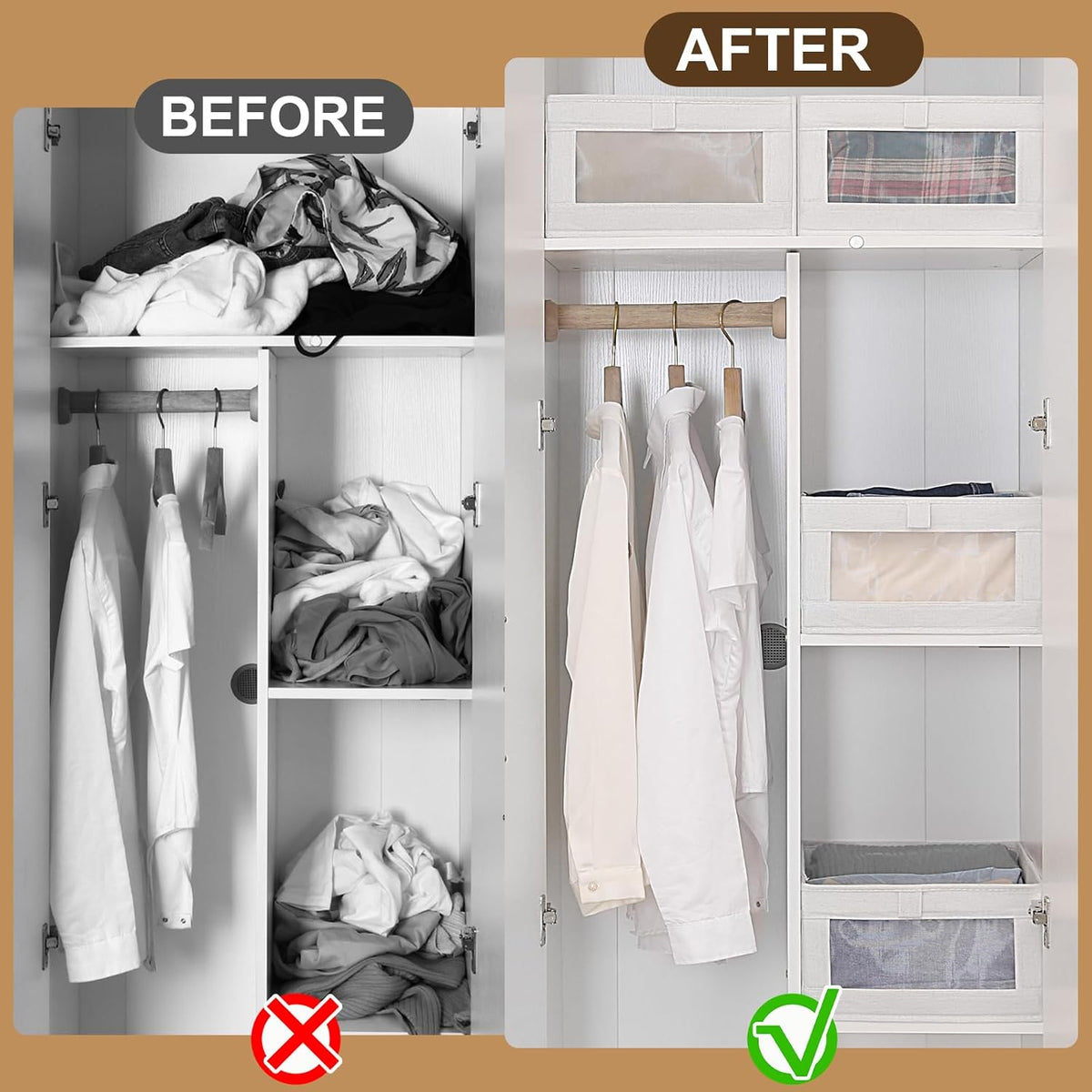 CARLA HOME 6 Pack Closet Storage Bins with Clear Window for Shelves, Clothes, Toys, Wardrobe & Bedroom Organization