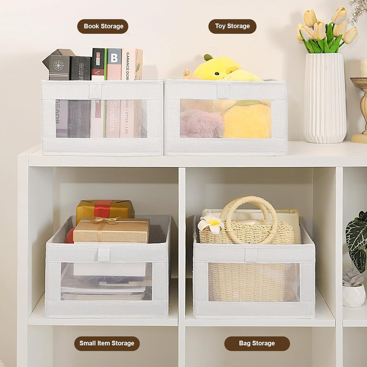 CARLA HOME 6 Pack Closet Storage Bins with Clear Window for Shelves, Clothes, Toys, Wardrobe & Bedroom Organization