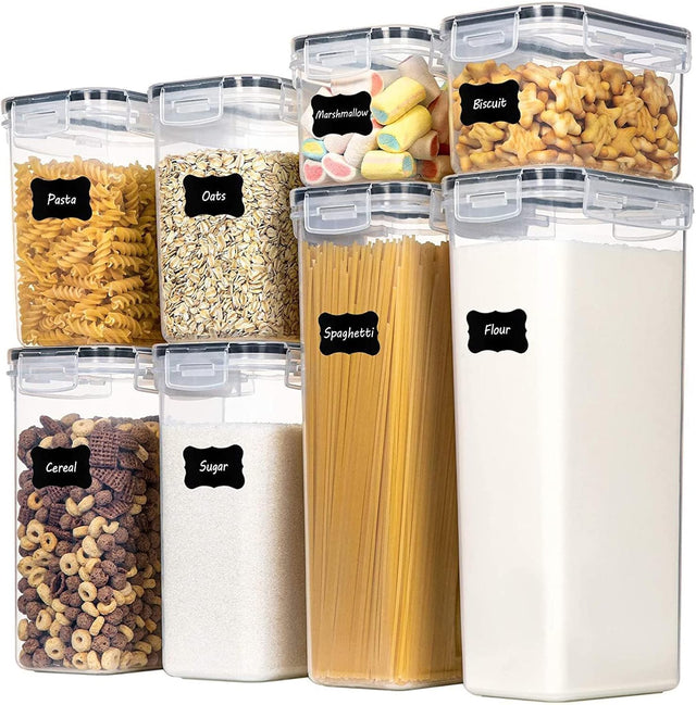 CARLA 8 pc Airtight Food Storage Containers Set w/Lids & Labels for Kitchen