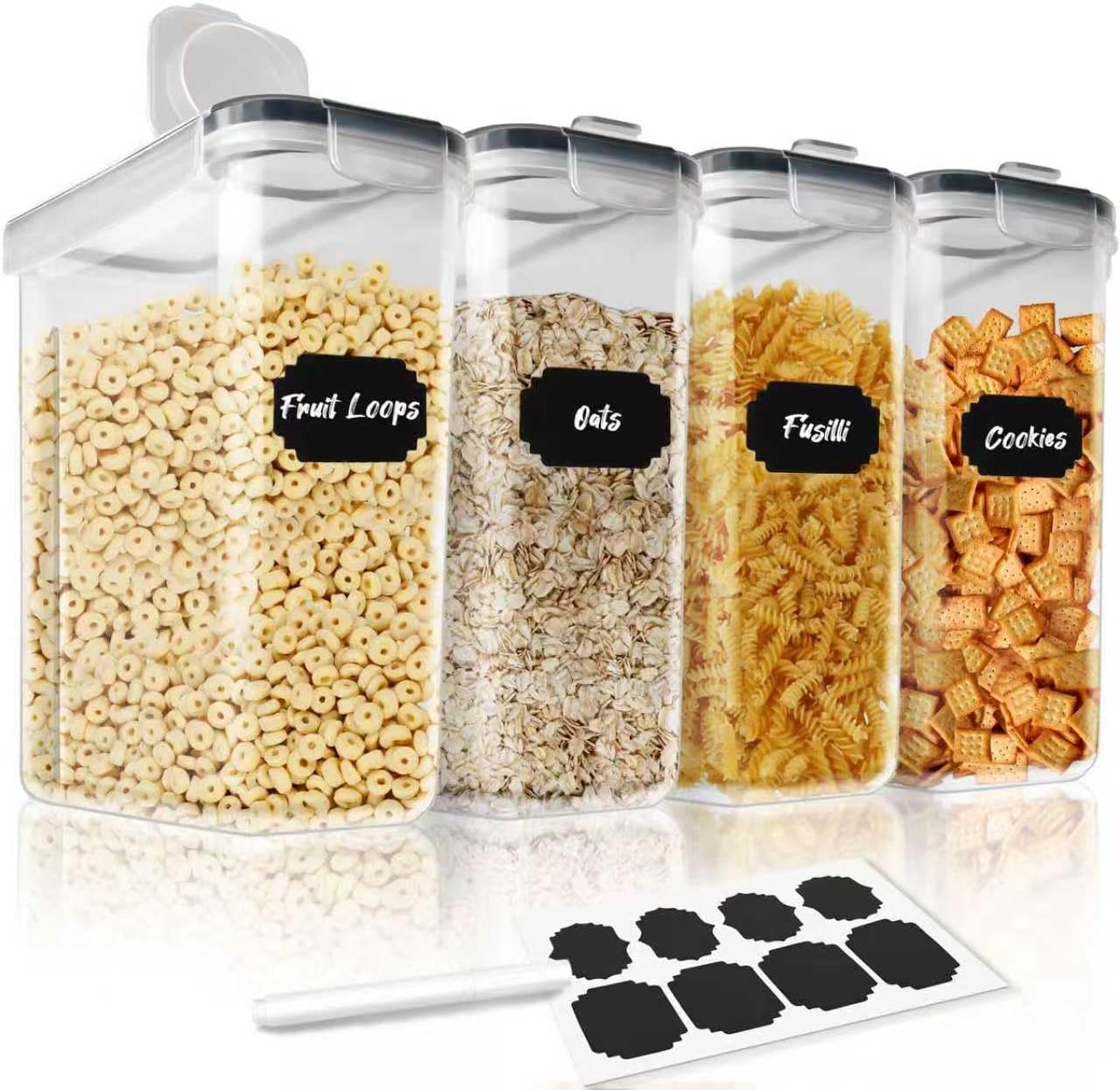 CARLA HOME Airtight Cereal Storage Containers BPA-Free Food Dispensers with Pouring Lids for Pantry & Kitchen (4 Pack 2,5L)