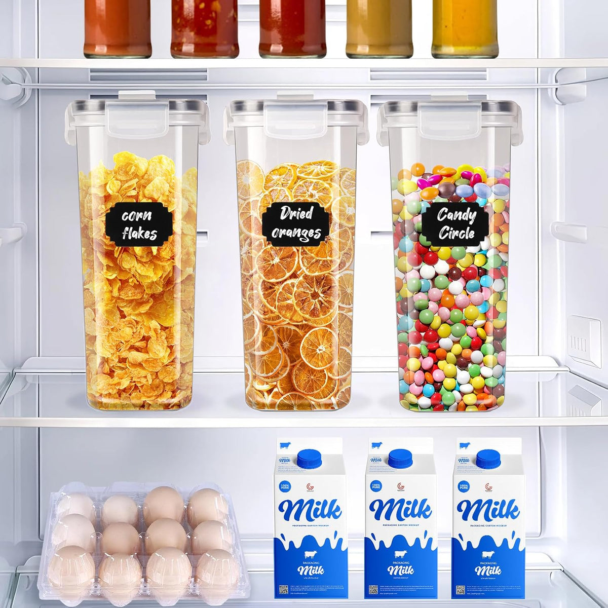 CARLA HOME Airtight Cereal Storage Containers BPA-Free Food Dispensers with Pouring Lids for Pantry & Kitchen (4 Pack 2,5L)