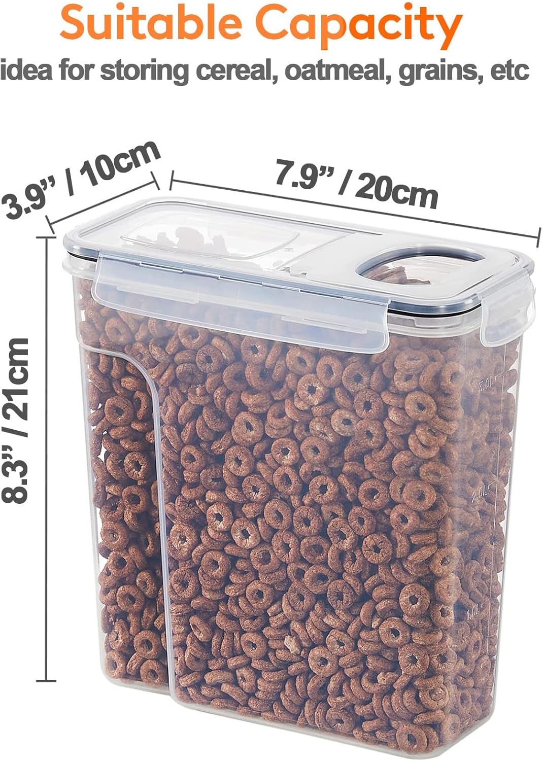 CARLA HOME Airtight Cereal Storage Containers BPA-Free Food Dispensers with Pouring Lids for Pantry & Kitchen (4 Pack 2,5L)
