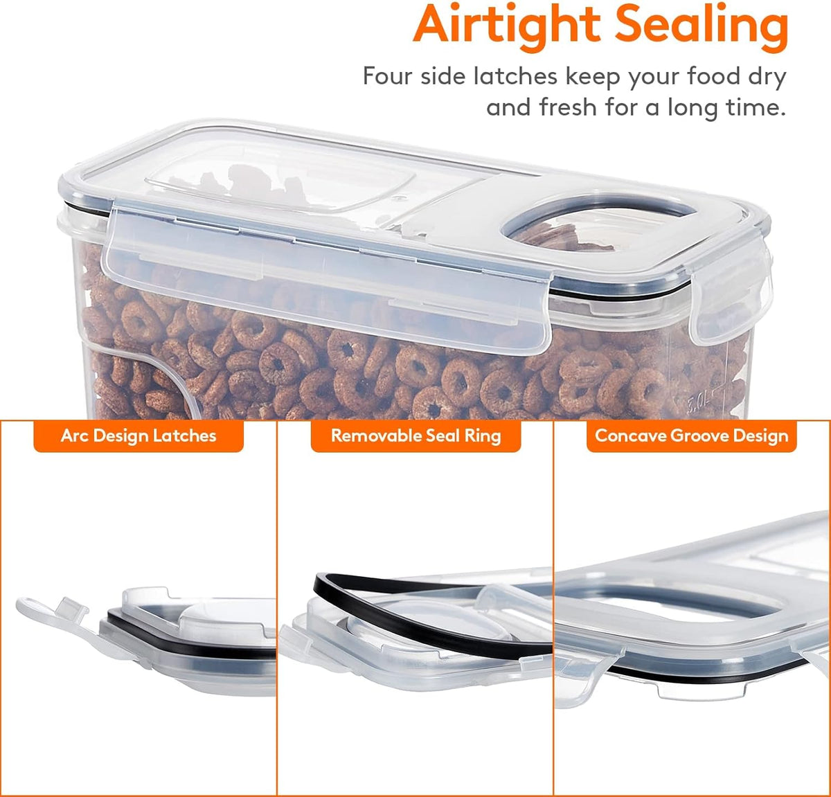 CARLA HOME Airtight Cereal Storage Containers BPA-Free Food Dispensers with Pouring Lids for Pantry & Kitchen (4 Pack 2,5L)