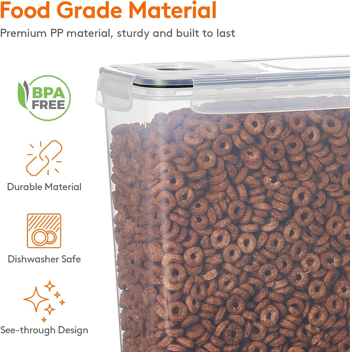 CARLA HOME Airtight Cereal Storage Containers BPA-Free Food Dispensers with Pouring Lids for Pantry & Kitchen (4 Pack 2,5L)