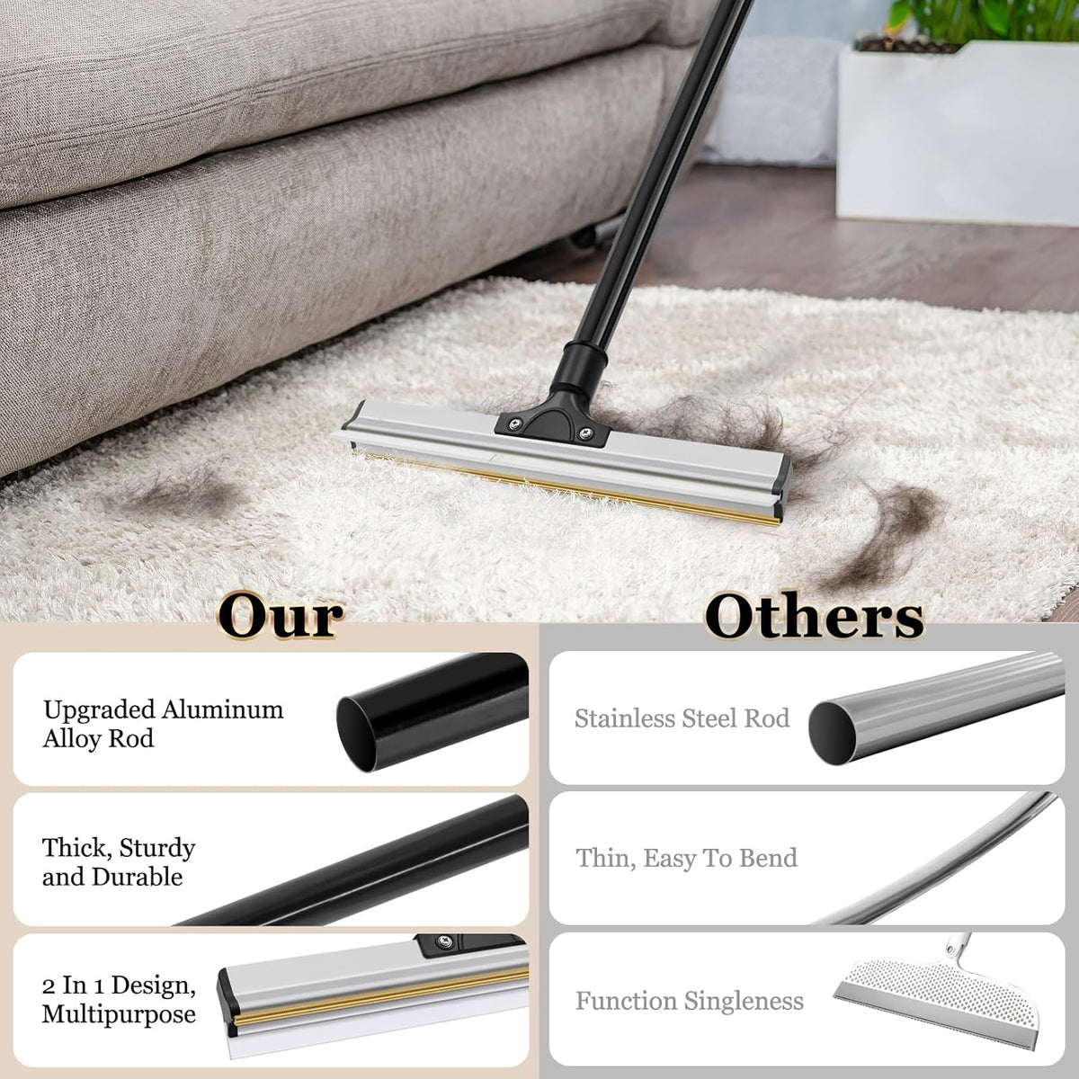 CARLA HOME Pet Hair Remover Broom with Long Handle, Reusable Fur & Lint Remover for Dog & Cat Hair