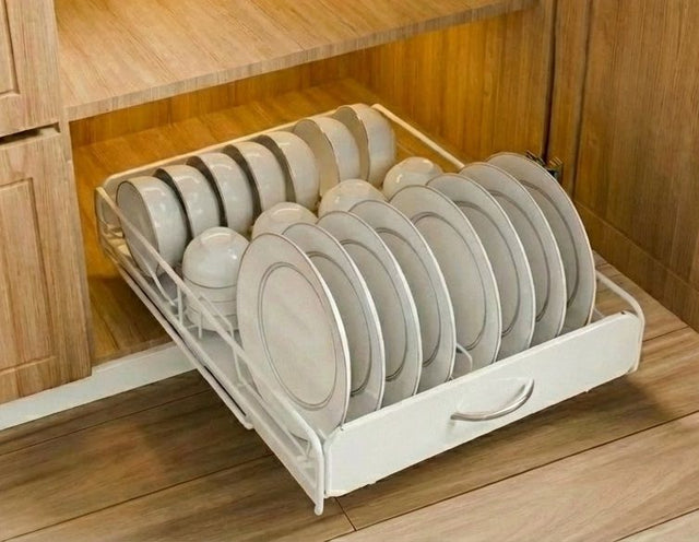CARLA Pull Out Dish Rack Kitchen Cabinet w/Slide Drawer Organizer Plates, Bowls