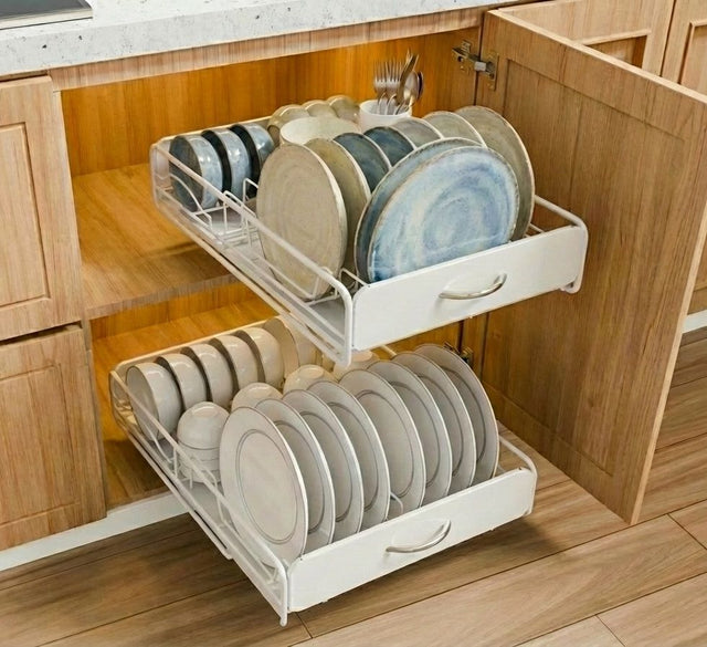 CARLA 2 Pack Pull Out Dish Rack Kitchen Cabinet w/Slide Drawer Organizer Plates