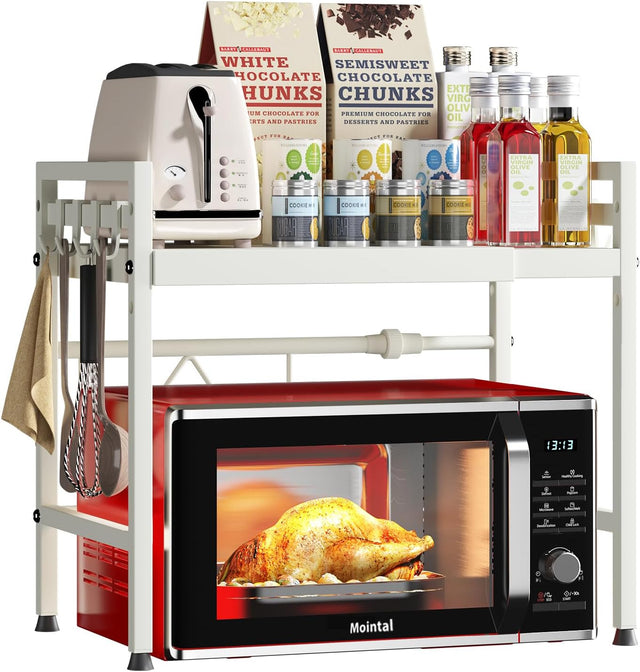 CARLA 2 Tier Microwave Oven Rack w/Adjustable Metal Kitchen Shelf 6 (White)