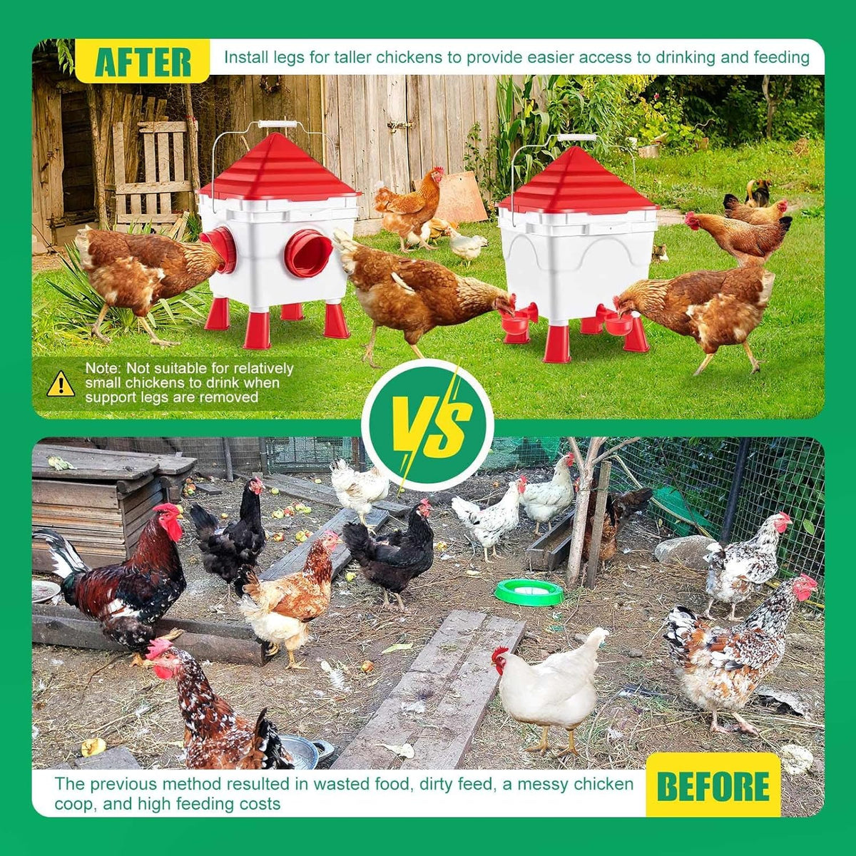 CARLA HOME Chicken Feeder Waterer Set, Automatic Gravity Dispenser with 8KG Food & 8L Water Capacity, 4 Ports & Cups, Clean Poultry Feeding for Coop, Duck, Quail, Hen