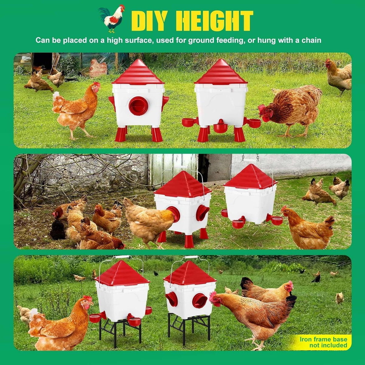 CARLA HOME Chicken Feeder Waterer Set, Automatic Gravity Dispenser with 8KG Food & 8L Water Capacity, 4 Ports & Cups, Clean Poultry Feeding for Coop, Duck, Quail, Hen