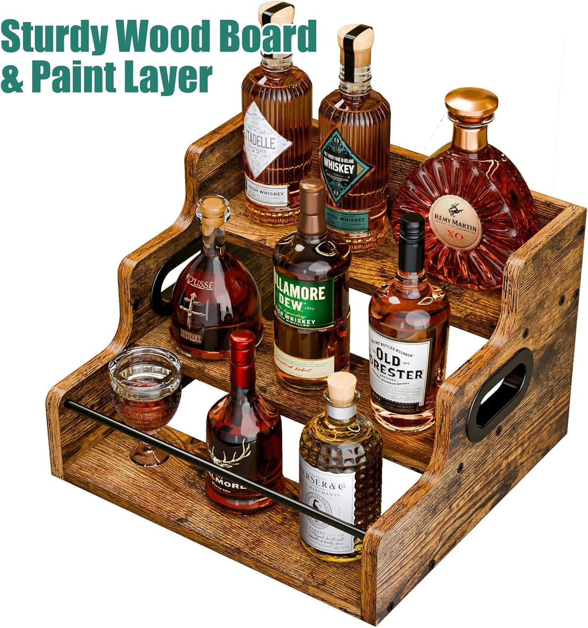 CARLA HOME 3-Tier Liquor Bottle Display Shelf Rack Bar Organizer for Whiskey, Wine, Coffee Syrups, Spirits & Bottles