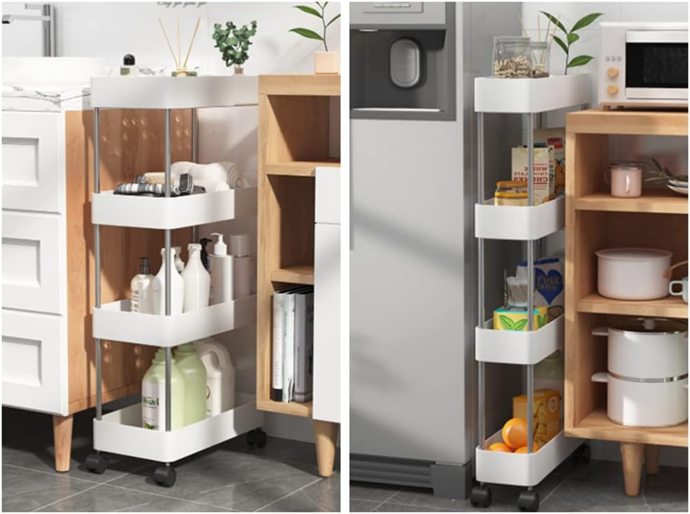 CARLA HOME Slim Storage Cart Organizer Trolley with Wheels for Kitchen, Bathroom, Laundry & Narrow Spaces (4 tier)
