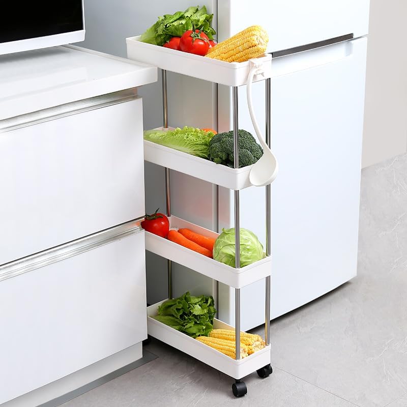 CARLA HOME Slim Storage Cart Organizer Trolley with Wheels for Kitchen, Bathroom, Laundry & Narrow Spaces (4 tier)