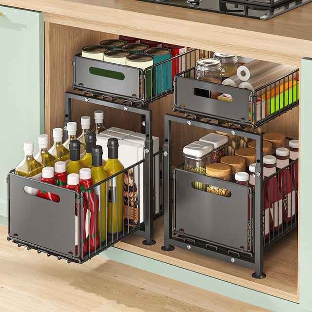 CARLA 2 Pack Under Sink Organizer w/Sliding Drawers & h Adjustable Cabinet