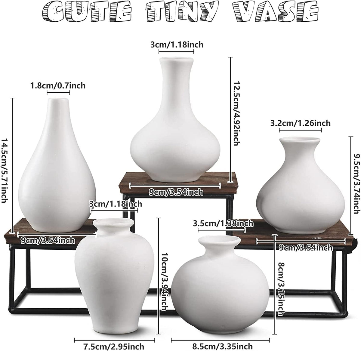 Ceramic Set of 5 White Vases for Home Décor