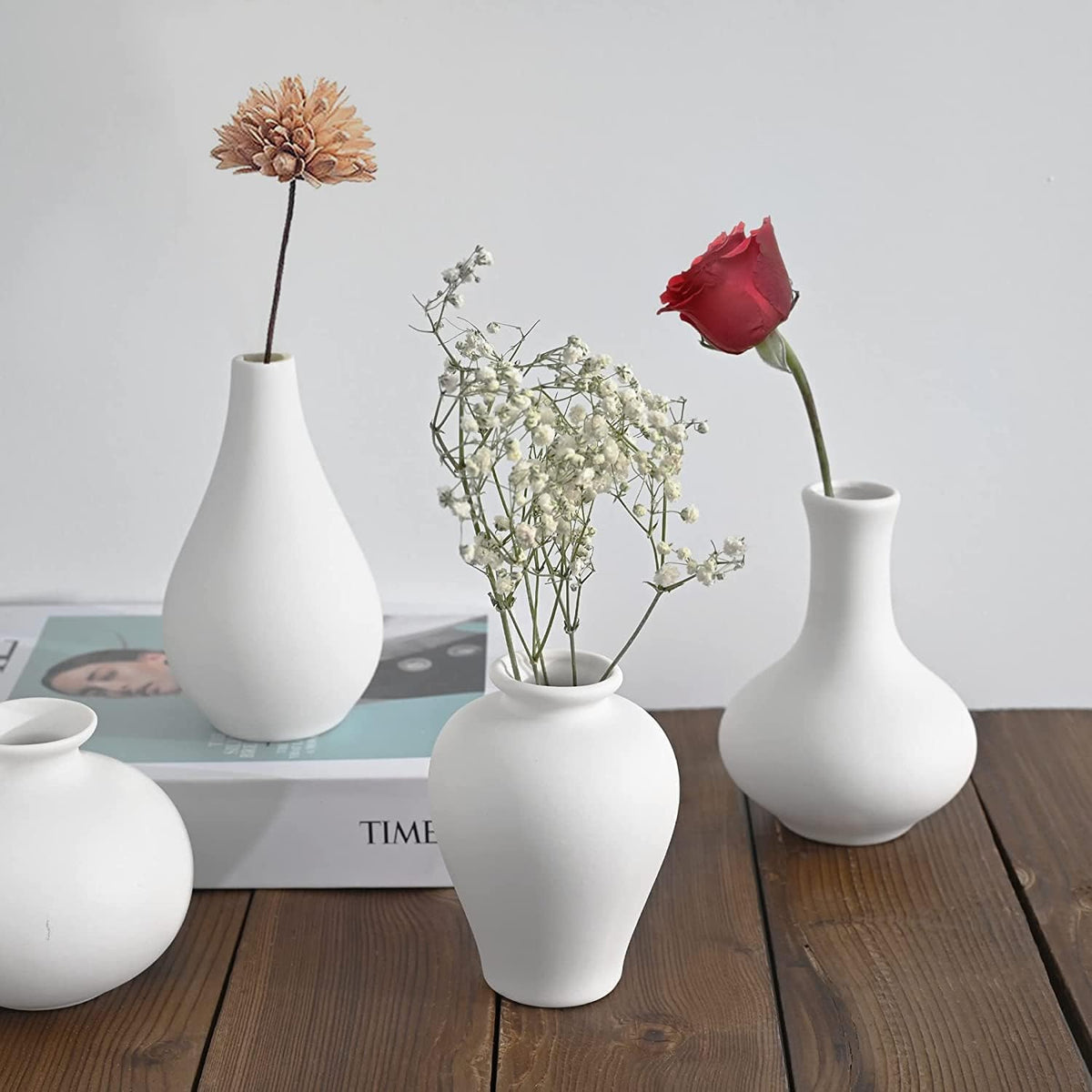 Ceramic Set of 5 White Vases for Home Décor