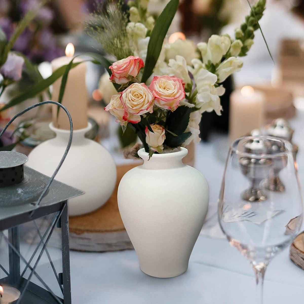 Ceramic Set of 5 White Vases for Home Décor
