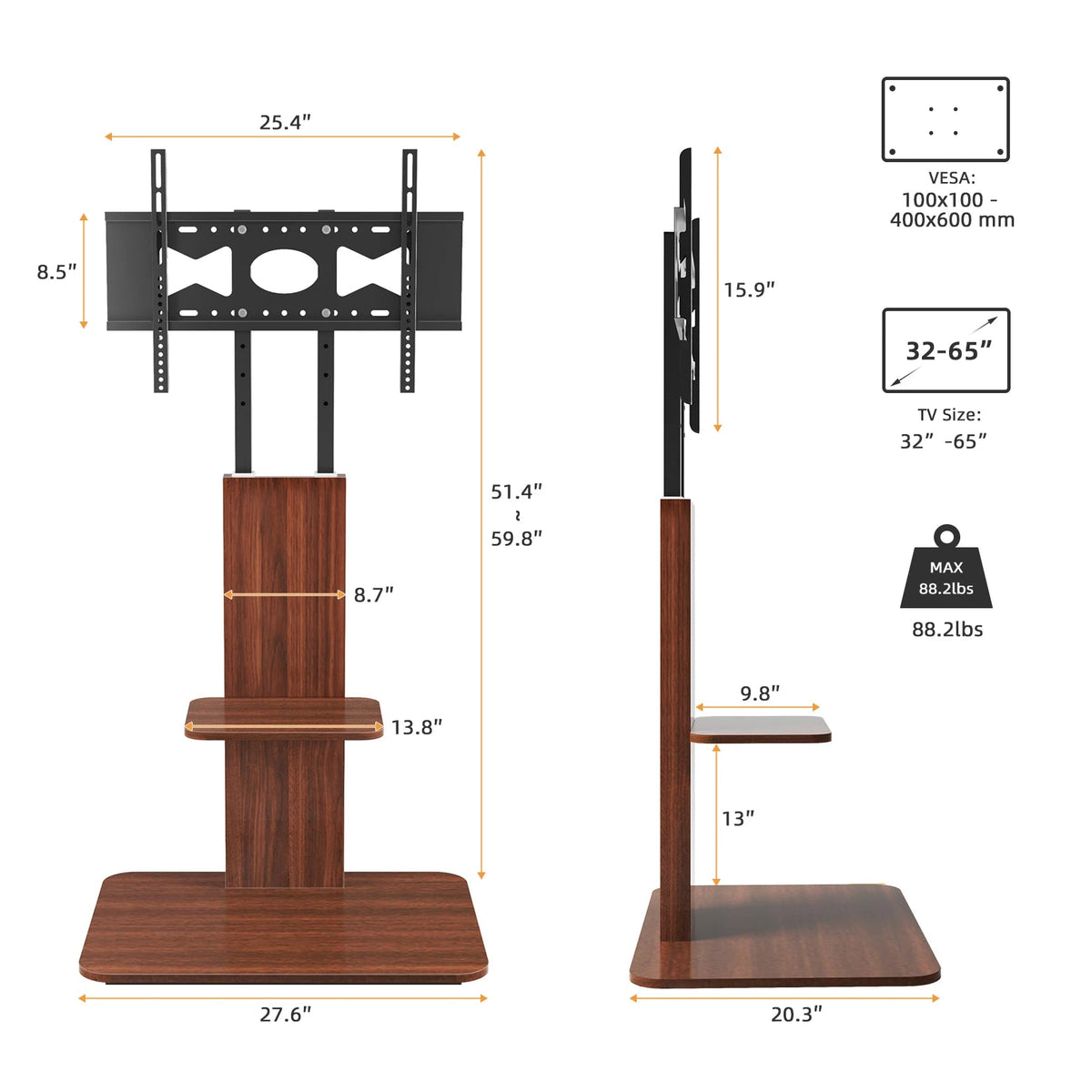 Adjustable Wood TV Stand for 32-65 Inch LCD LED