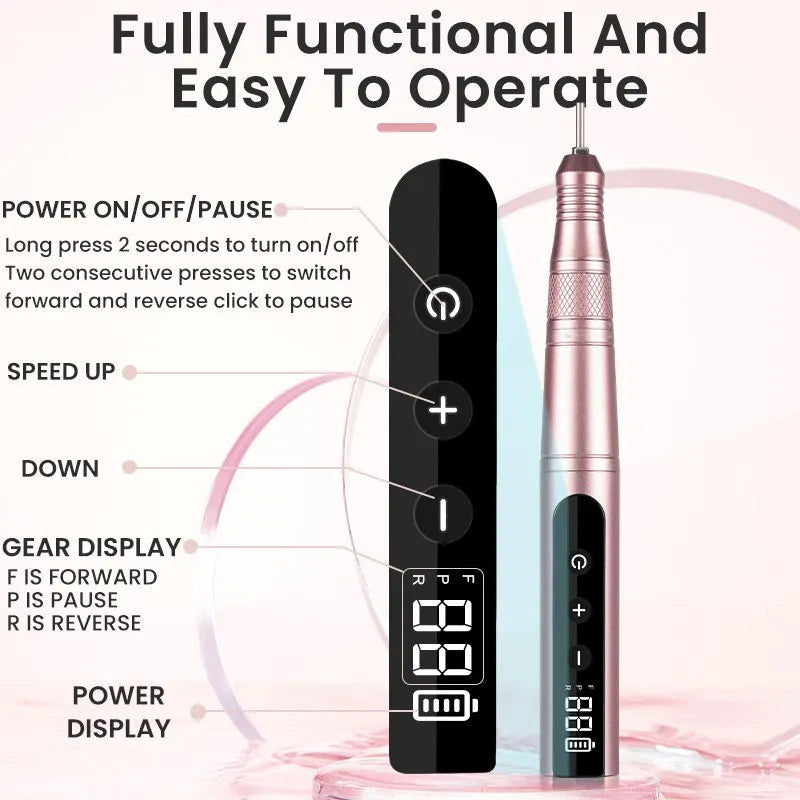 35000RPM Cordless Nail Drill Kit LED Pink