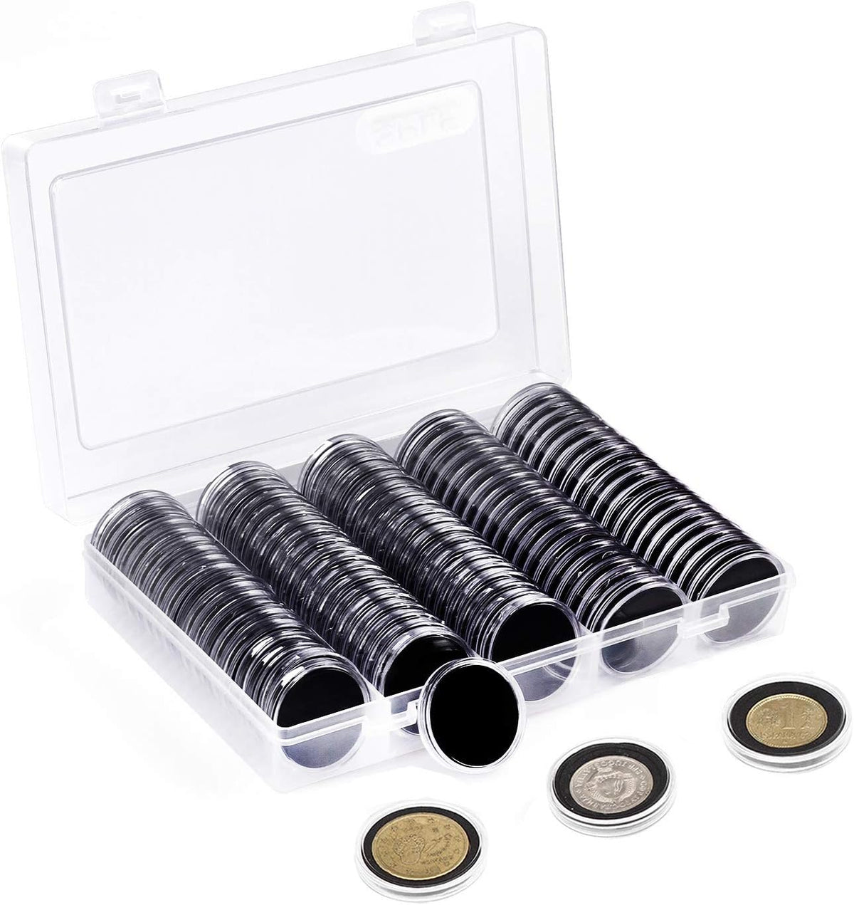 100pcs 46mm Clear Plastic Coin Holder Capsules Storage Box