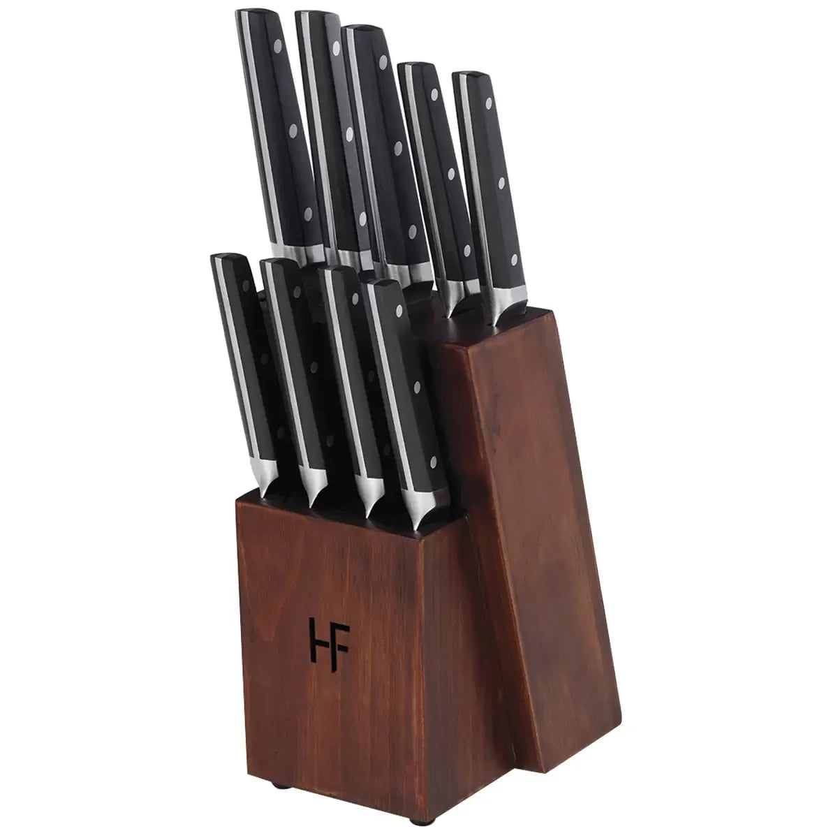 10 Piece Knife Block Set - High Carbon Stainless Steel Cutlery with Hardwood Block