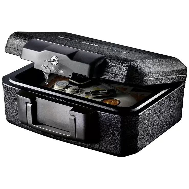 Black Privacy Lock Fire Chest with Carrying Handle for Secure Storage