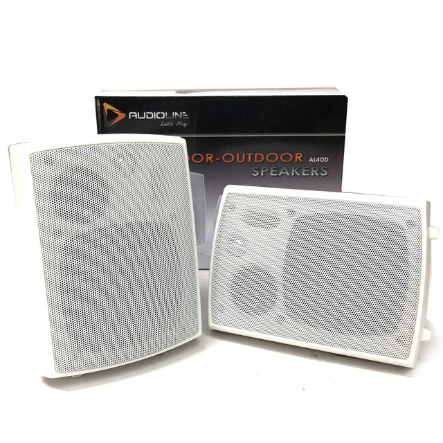 New Audioline Indoor Outdoor Speakers 3-Way 4in Wall/Ceiling Mount Pair