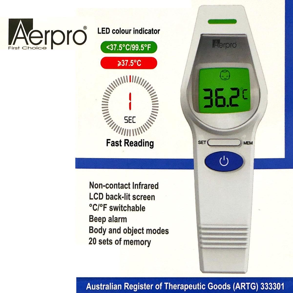Aerpro Non Contact Infra Red Forehead & Body Thermometer Australian ARTG