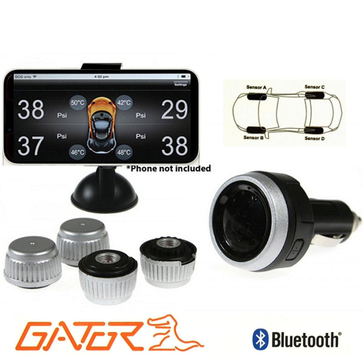 Gator DIY BT Wireless Car Tyre Pressure Monitor Monitoring… - V185-GTPMS4BT