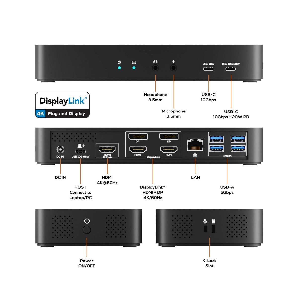 mbeat USB-C Triple 4K Display Docking Station  (DisplayLink® + HDMI-ALT)