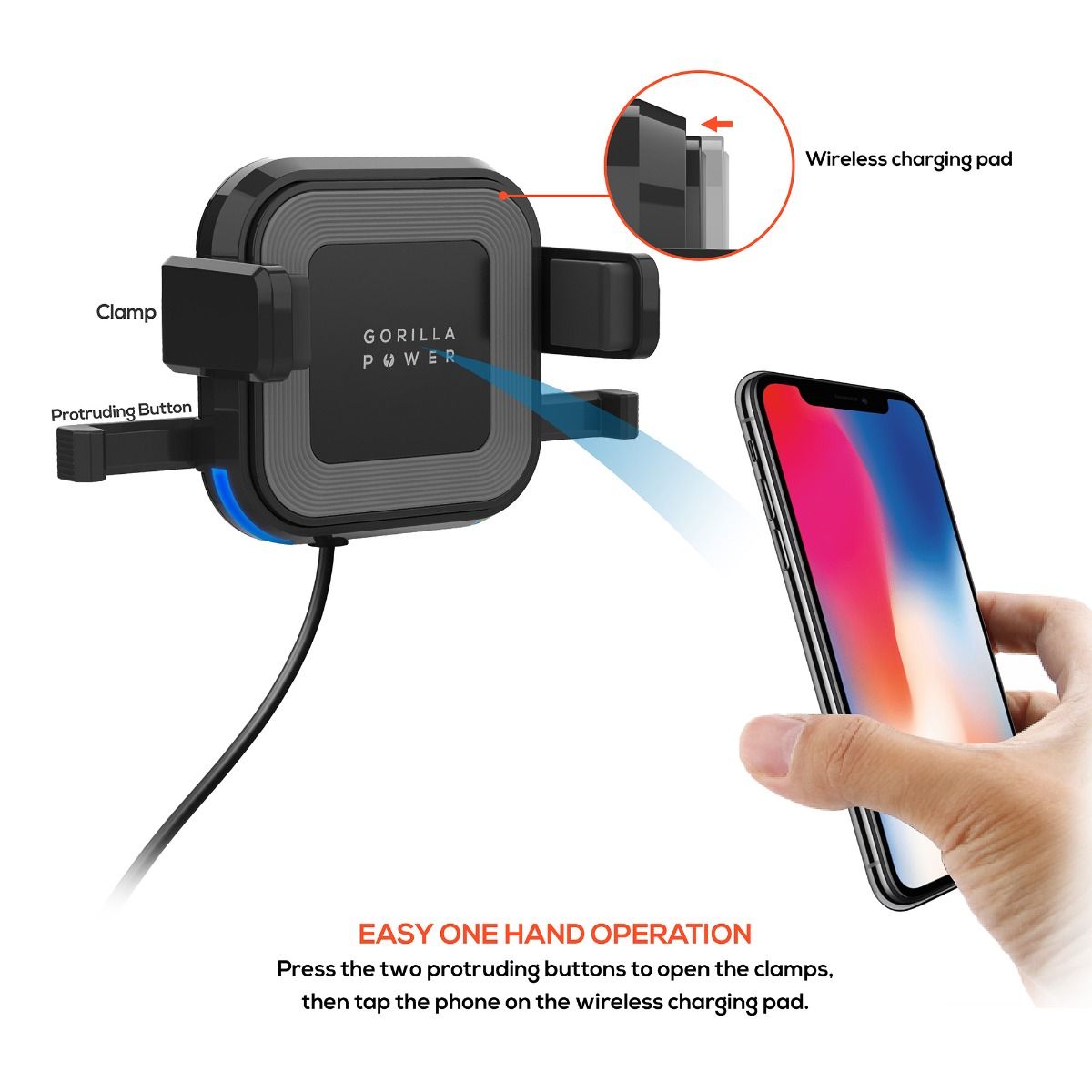 mbeat Gorilla Power 10W Wireless Car Charger With 2.4A USB - Clip & Windshield