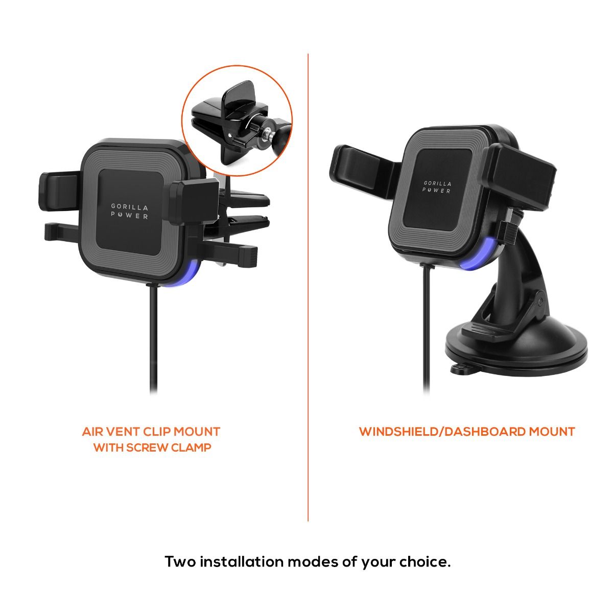 mbeat Gorilla Power 10W Wireless Car Charger With 2.4A USB - Clip & Windshield