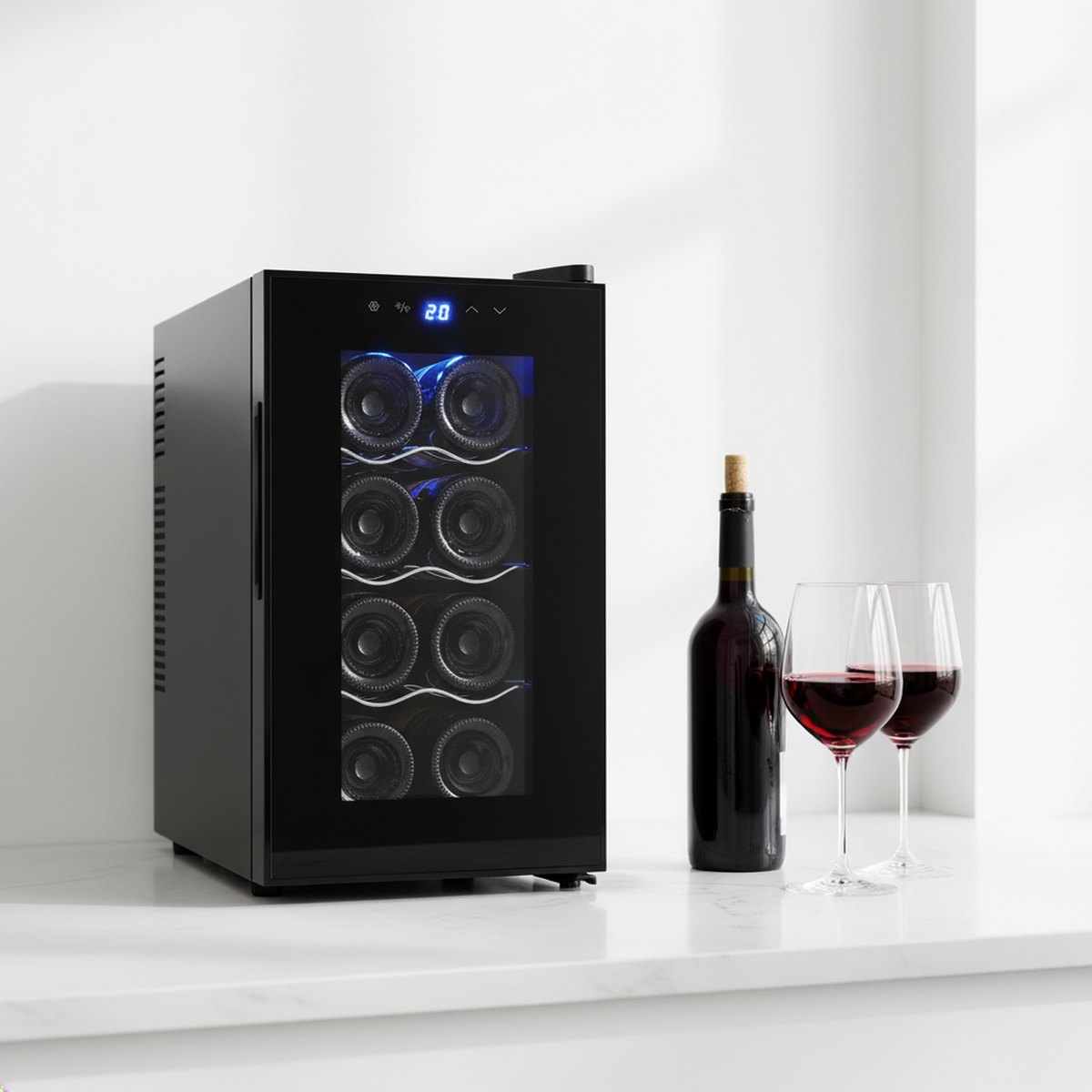 8 Bottle Thermoelectric Wine Fridge, 65W, UV Protected Glass Door - V196-BF8