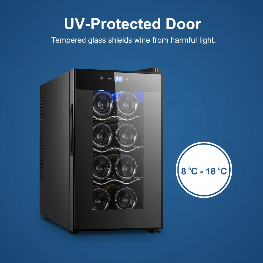 8 Bottle Thermoelectric Wine Fridge, 65W, UV Protected Glass Door - V196-BF8