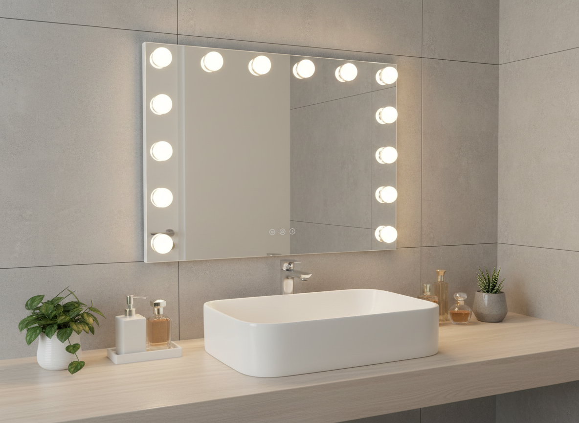 LED Beauty Mirror with 14 Bulbs, Colour Settings, USB A - White, 50 × 42cm