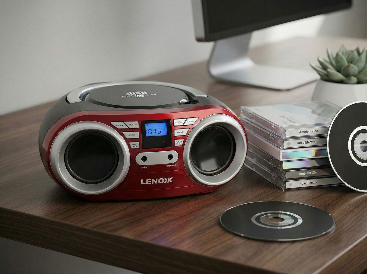 Portable CD Player (Red) 4W Speaker with FM Radio & AUX In