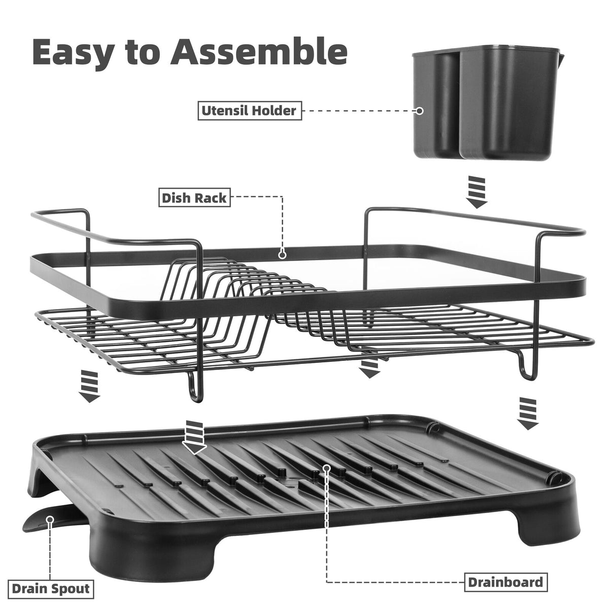 Steel Frame Dish Drying Rack Durable Steel Frame, Removable Utensil Holder