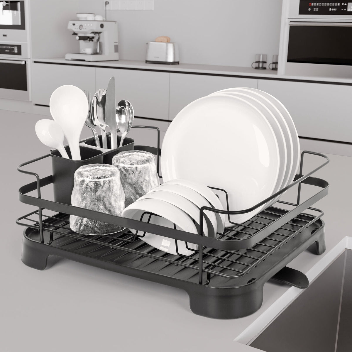 Steel Frame Dish Drying Rack Durable Steel Frame, Removable Utensil Holder