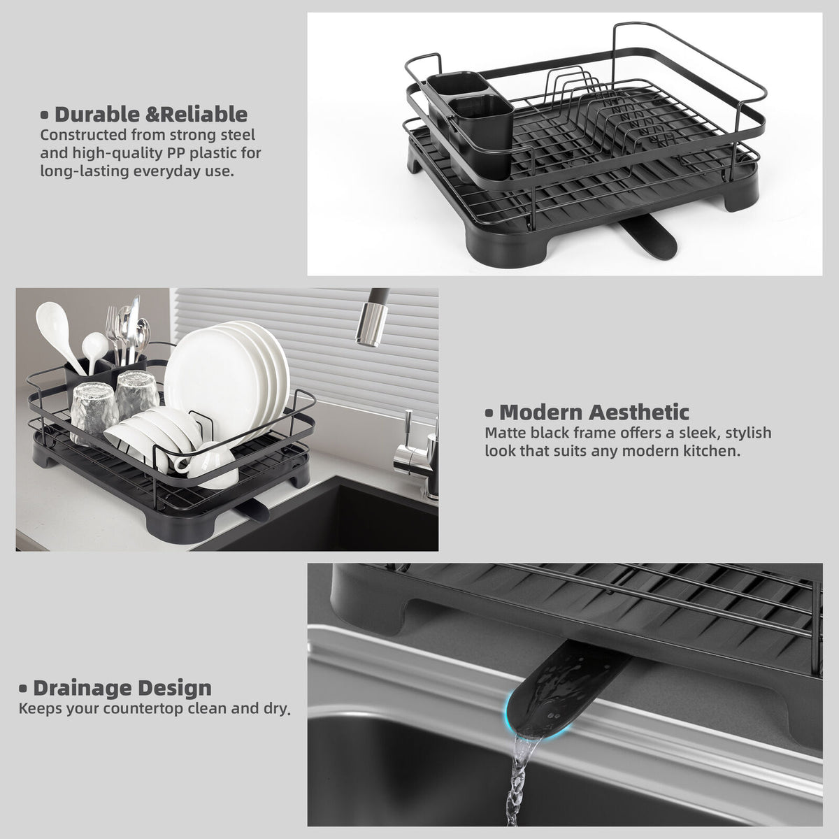 Steel Frame Dish Drying Rack Durable Steel Frame, Removable Utensil Holder